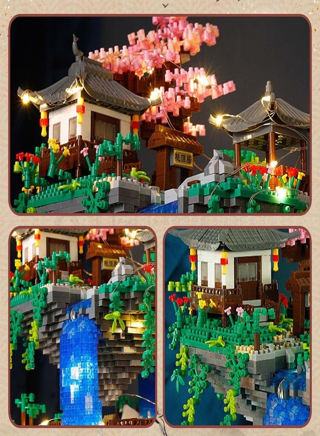 Vziimo Cherry Blossom Bonsai Tree Micro Building Block Set, Chinese Architecture Peach Blossom Pond Kits, Japanese Sakura Tree Valentine's Day Gifts for Adults Age 14+ (2705Pieces) - Image 4
